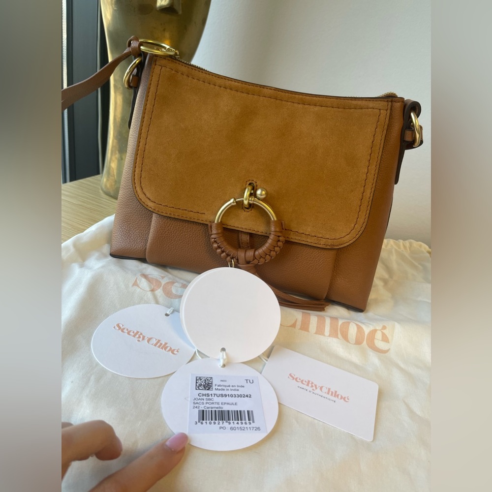 See By Chloe Tan Leather Joan Small Crossbody with Braided Ring - Picture 10 of 17